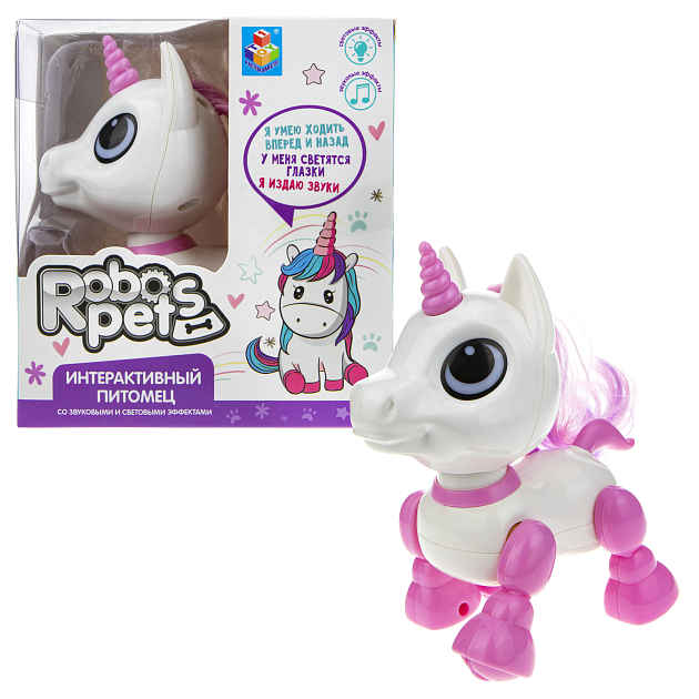 RoboPets, интерактивная игрушка Робо-единорог розовый, свет,звук ...