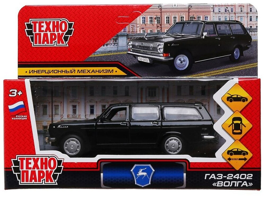 Машина металл ГАЗ-2402 "ВОЛГА" 12 см, двери, багаж, черная, арт. 2402-12-BK