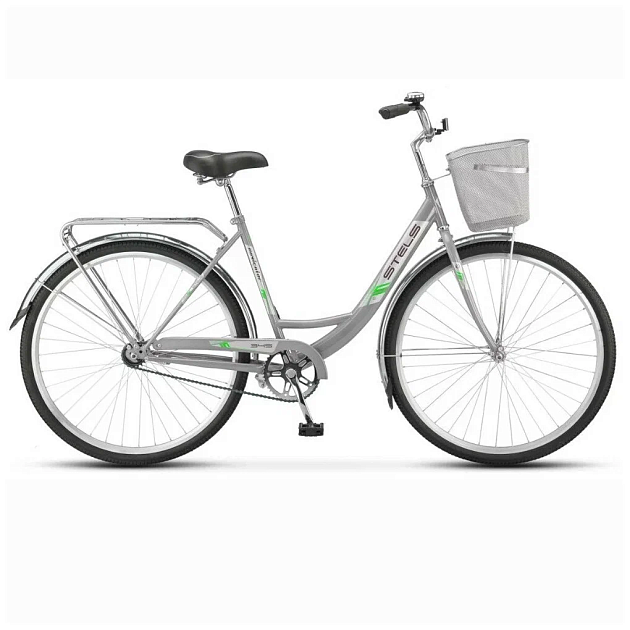 Велосипед СТЕЛС Navigator 345 + КОРЗИНА (рама 20", серый/зеленый)